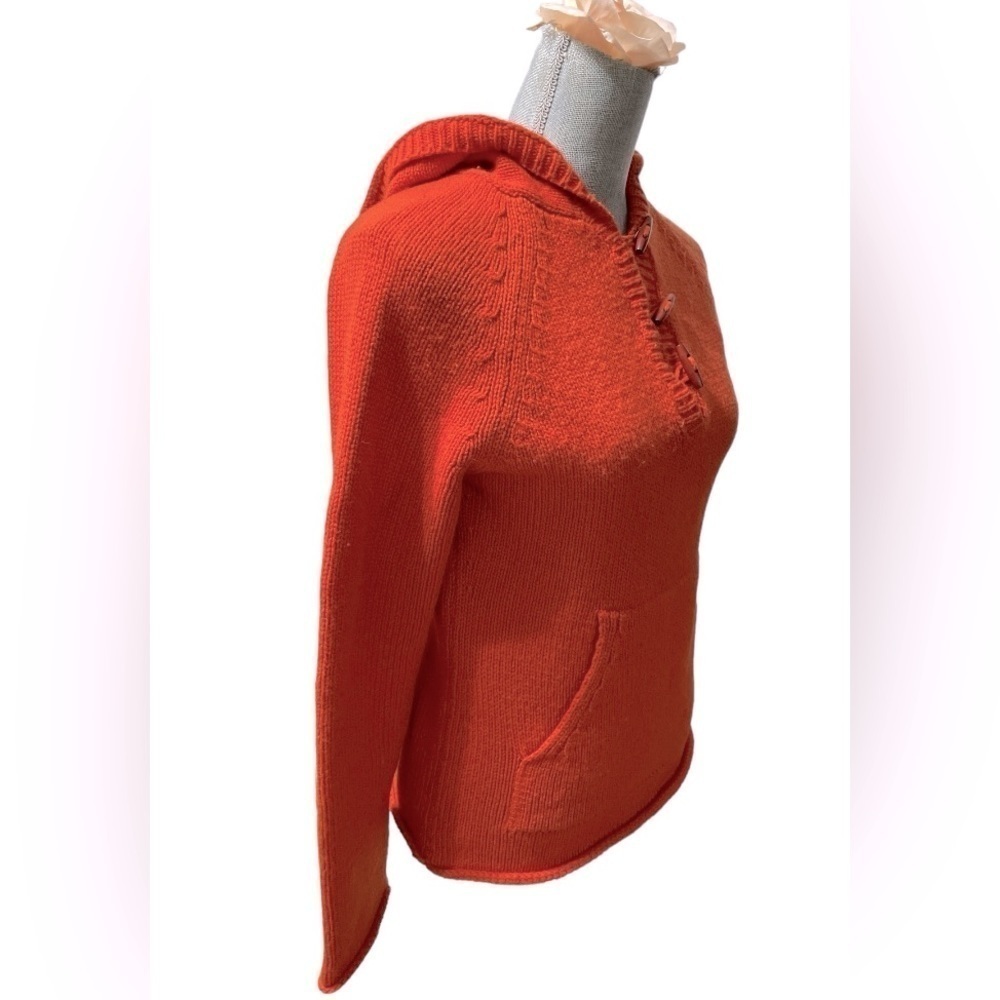 Banana Republic Wool Hoodie Sweater Rust Orange Toggle Neck Pocket Sz S Y2K - Picture 4 of 11